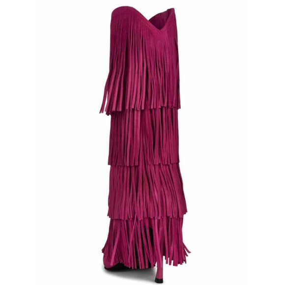 ๐OBSESSED!๐ Genuine Leather Wildhorse Fringe Stiletto Boots in Fuchsia - Picture 8 of 13